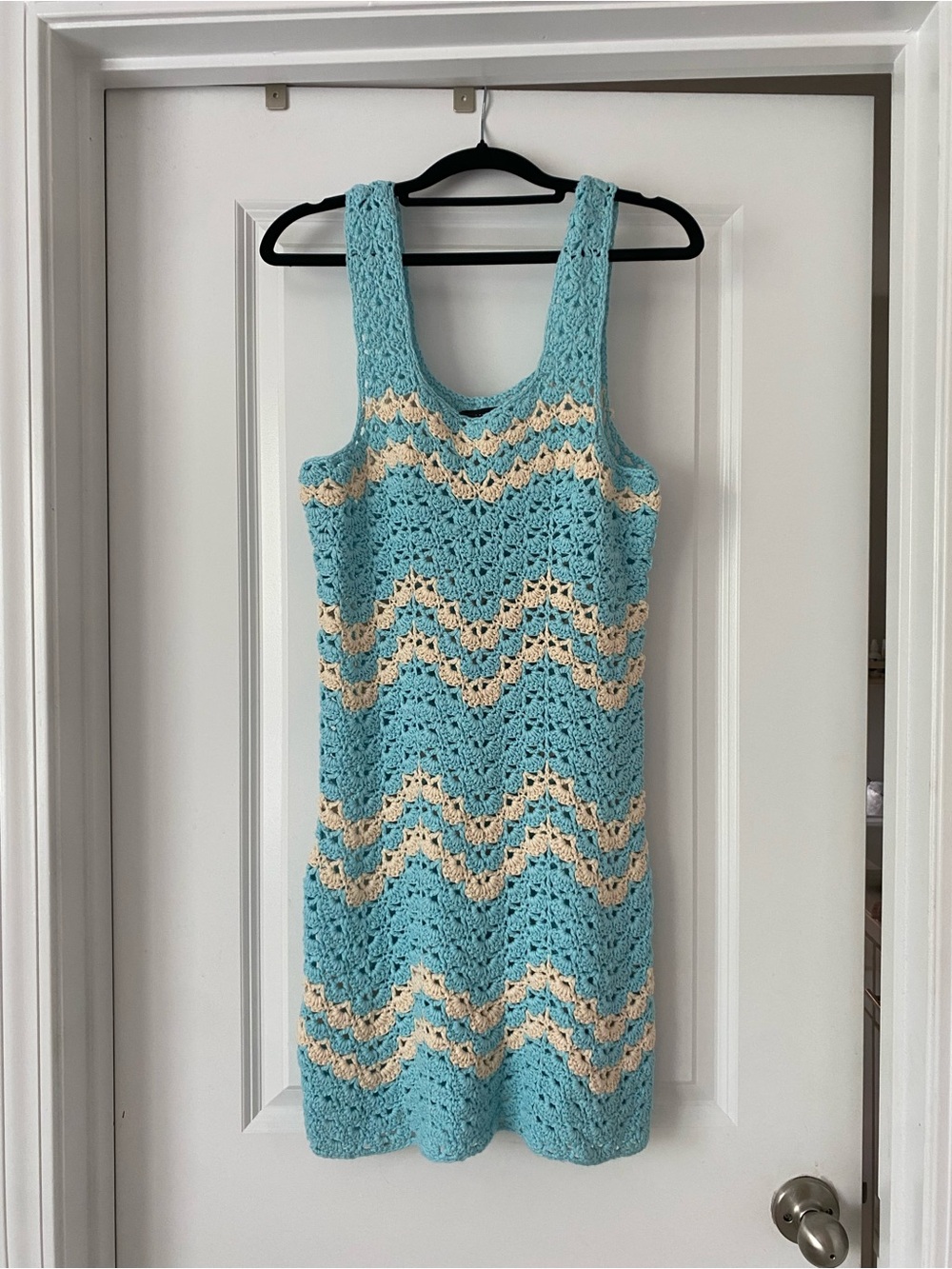 Vici Crochet Dress in Aqua and Cream